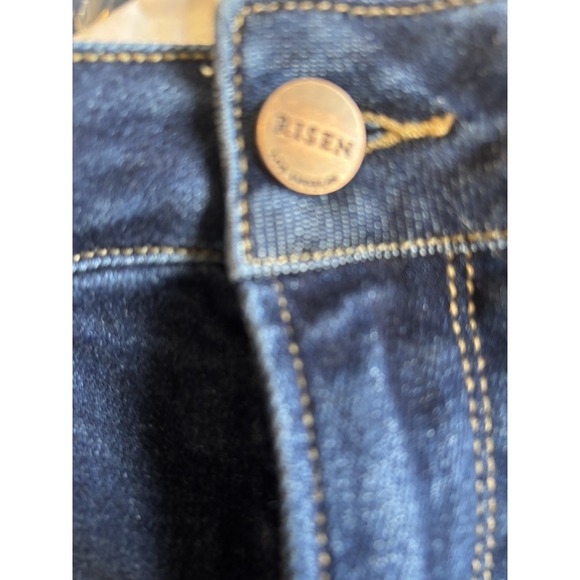 Risen Women's 3X Stretch Wide Leg Jeans Distressed Ragged Edge Plus  Dark Wash - Picture 11 of 13